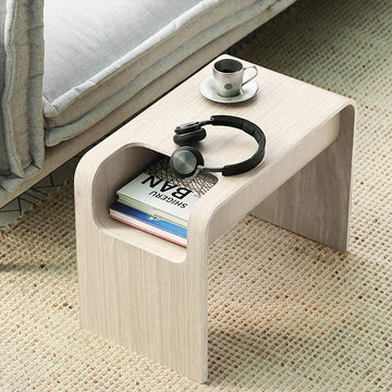 Oak Wood C-Style End Table with Magazine Rack Organizer C Side Table-Richsoul-End & Side Tables,Furniture,Living Room Furniture